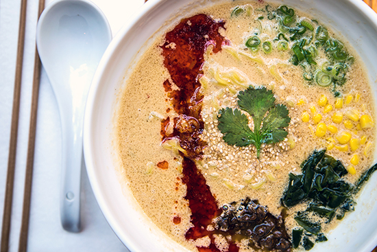 Ganko Ittetsu’s spicy sesame broth–based tan tan ramen needs a good stir before digging in.