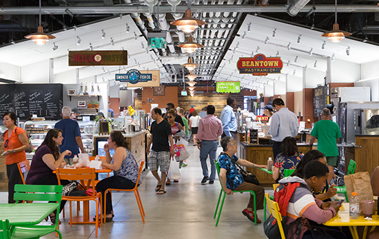Patrons shop and eat in Boston Public Market