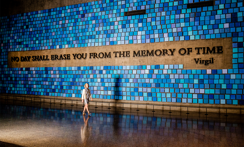 9/11 Memorial Museum Head Curator Jan Seidler Ramirez walks in front of the Virgil Quote exhibit at the 9/11 Memorial Museum