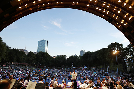 The Boston Landmarks Orchestra performing in the Hatch Shell
