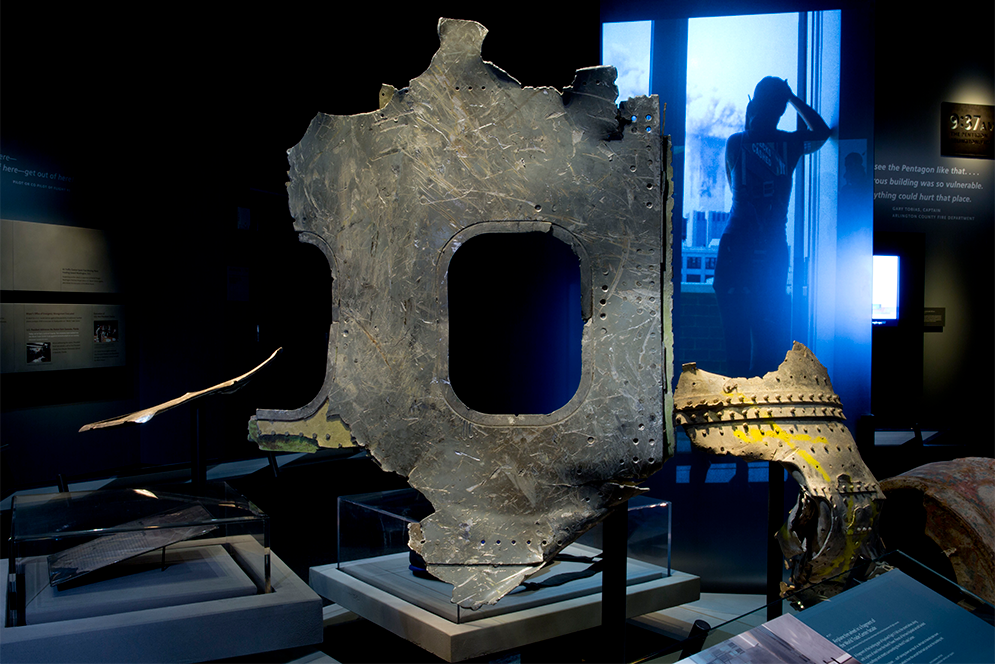 Fuselage from American Airlines Flight 11 on display at the 9/11 Memorial Museum in New York City