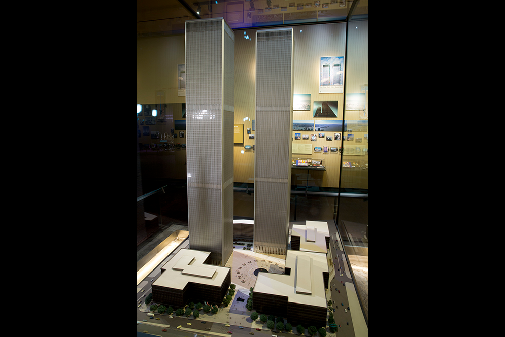 Original model of the World Trade Center by the architect Minoru Yamasaki on display at 9/11 memorial museum in New York City