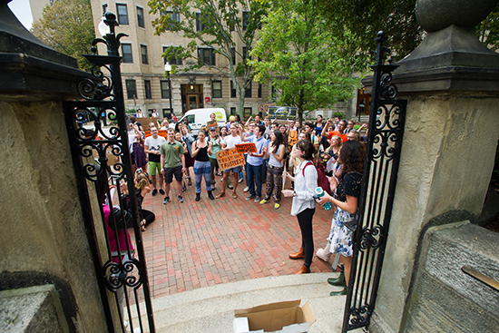 Group of students rally on Marsh Plaza