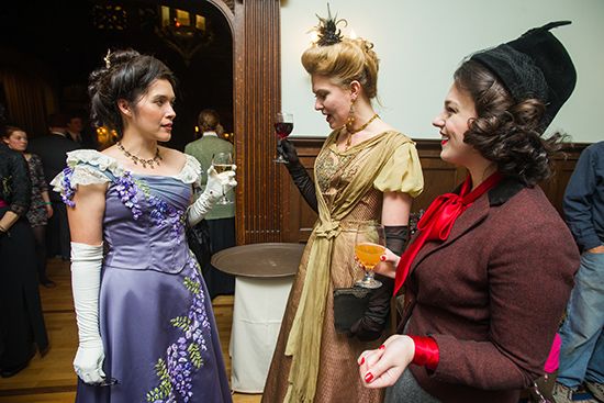 Tanya Austin (from left), Sarah Kruse, and Elise Roth (CFA’12) dressed as 19th-century socialites