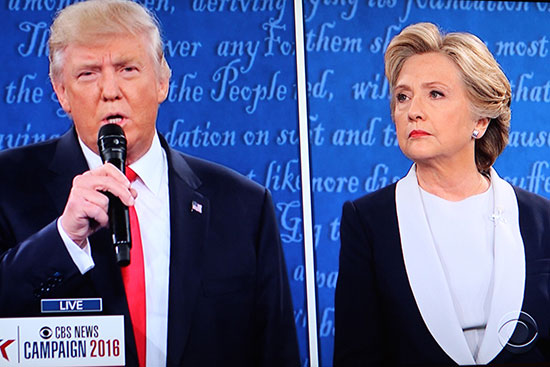 Television screen shot of Trump and Clinton