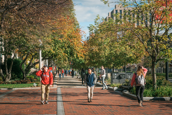 BU students walking on campus