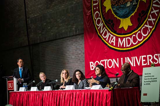 Panelists discuss Donald Trump's Executive Order on Immigration during a Town Hall Meeting at Boston University