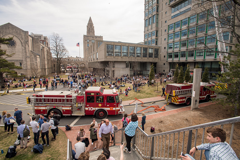 Fire trucks in front of LAW Tower