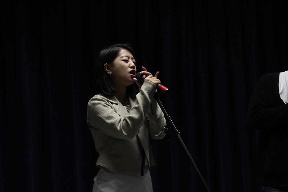 Sorian president Junehyung (Julia) Park rehearsing a number for the club’s annual spring concert, tonight at the GSU.