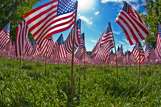 The Massachusetts Military Heroes Fund plants 37,000 flags on the Boston Common each Memorial Day as a tribute to fallen Massachusetts veterans.