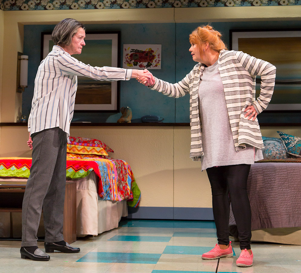 Nancy E. Carroll (left) as Abby Binder and Annie Golden as Marilyn Dunne star in the Huntington Theatre Company production of David Lindsay Abaire’s Ripcord, playing at the Calderwood Pavilion’s Wimberley Theatre through June 25.