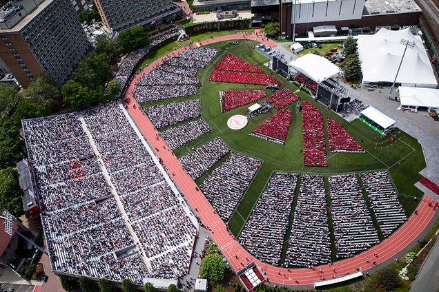 Overhead aerial view of the 2017 Boston University Commencement