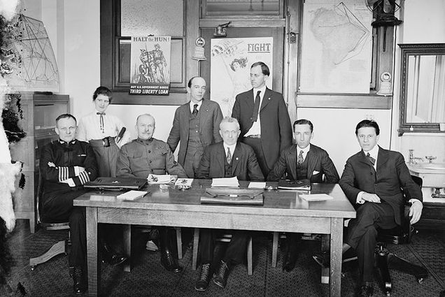 The censorship board. George Creel is seated at far right.