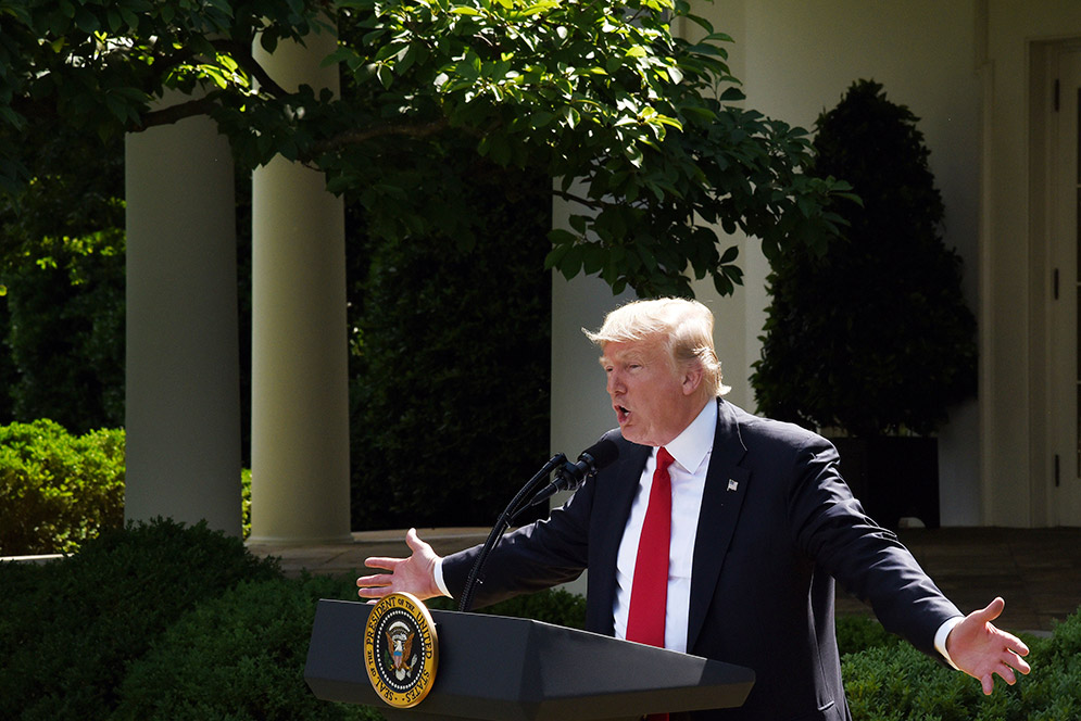 Donald Trump makes and announcement in the White House Rose Garden that the United States would withdraw from the Paris climate accord