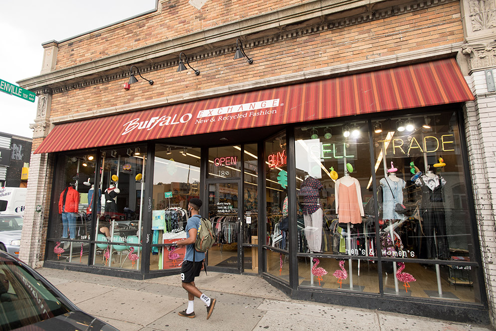 Exterior view of the Buffalo Exchange secondhand clothing store in Allston, MA