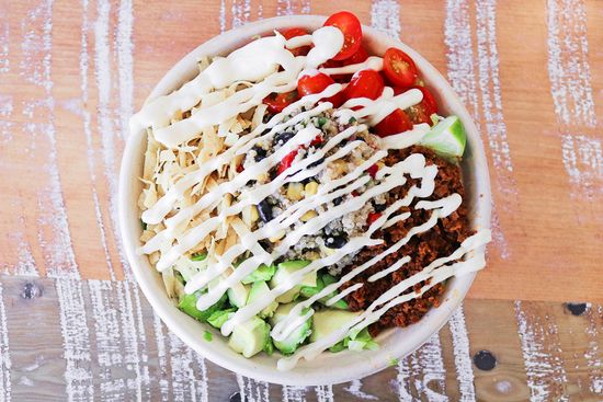 The quinoa taco salad is one of the most popular lunch entrées. 