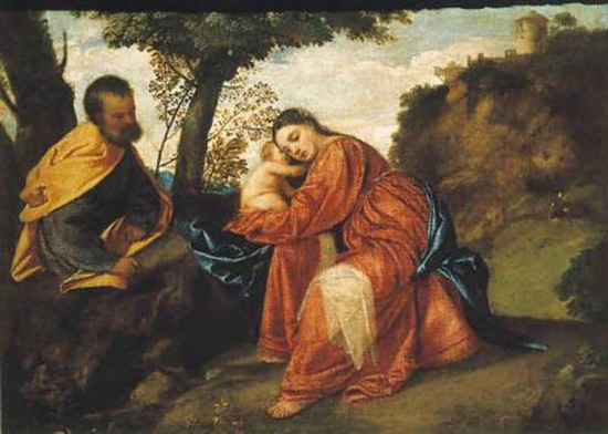 The painting Rest on the Flight by Titian, 1515