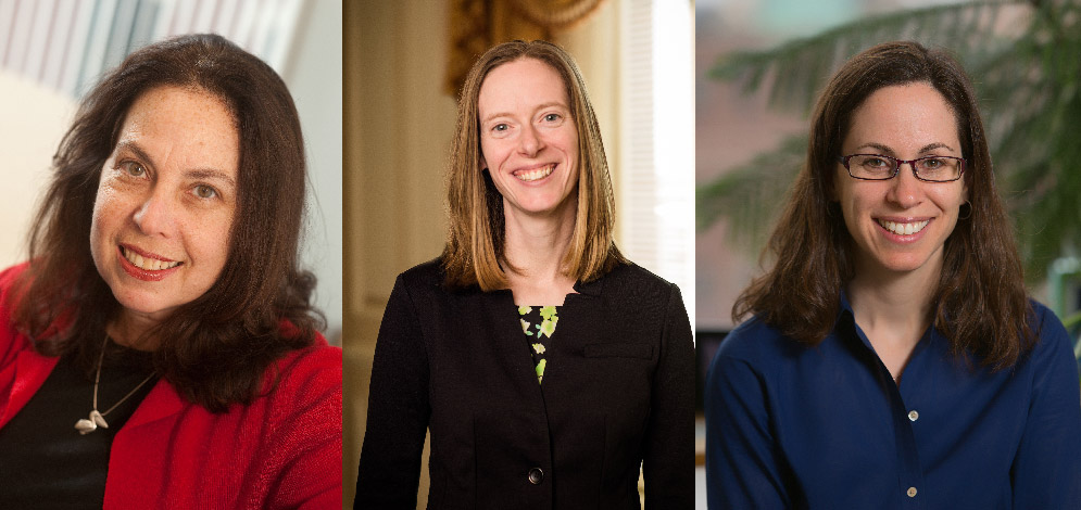 Left to right: Linda Hyman, associate provost for MED’s Division of Graduate Medical Sciences; Sarah Hokanson, BU director of professional development and postdoctoral affairs, and Pamela Templer, a CAS professor of biology, are each principal investigators on National Science Foundation grants aimed at promoting diversity in STEM. Photo of Hyman by Vernon Doucette. Photo of Hokanson by Dan Aguirre. Photo of Templer by Mike Spencer