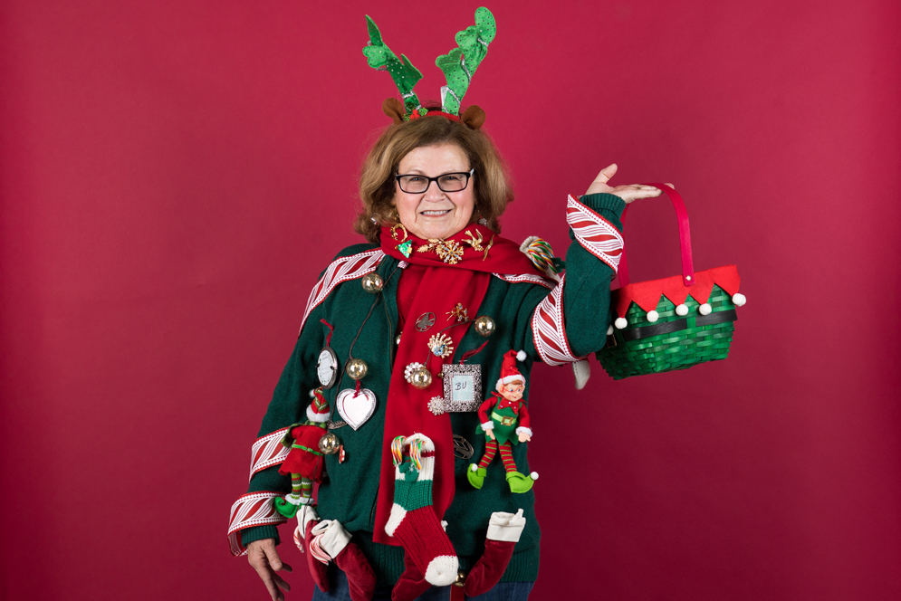 Rayhme Cleary, CGS administrative assistant takes first place with her ugly holiday sweater
