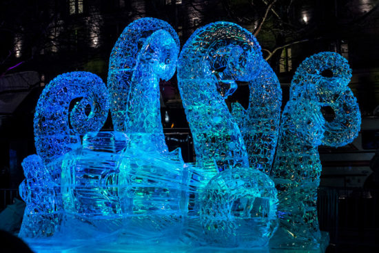 One of the spectacular ice sculptures featured in the 2017 First Night, First Day celebration.