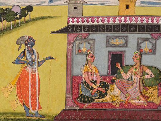 A detail from Adhama Vaishika Nayaka (The Depraved Hero), one of the paintings on display in the Museum of Fine Arts’ exhibition An Enchanted Land: A Century of Indian Paintings
