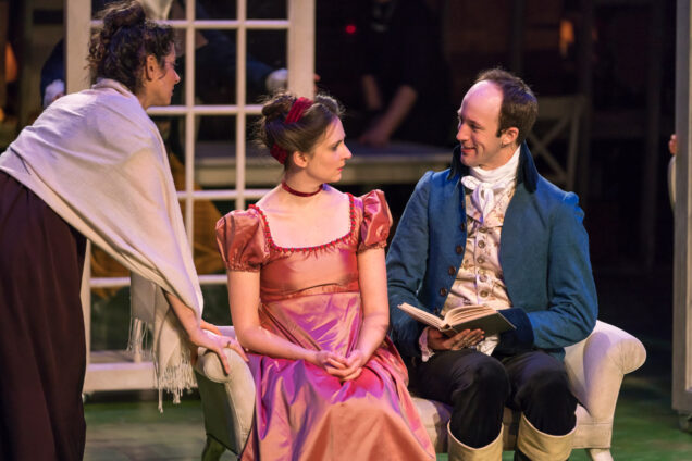 Lisa Birnbaum (left), Jessica Frey, and James Patrick Nelson (CFA’08) in the American Repertory Theater production of Bedlam’s Sense & Sensibility,