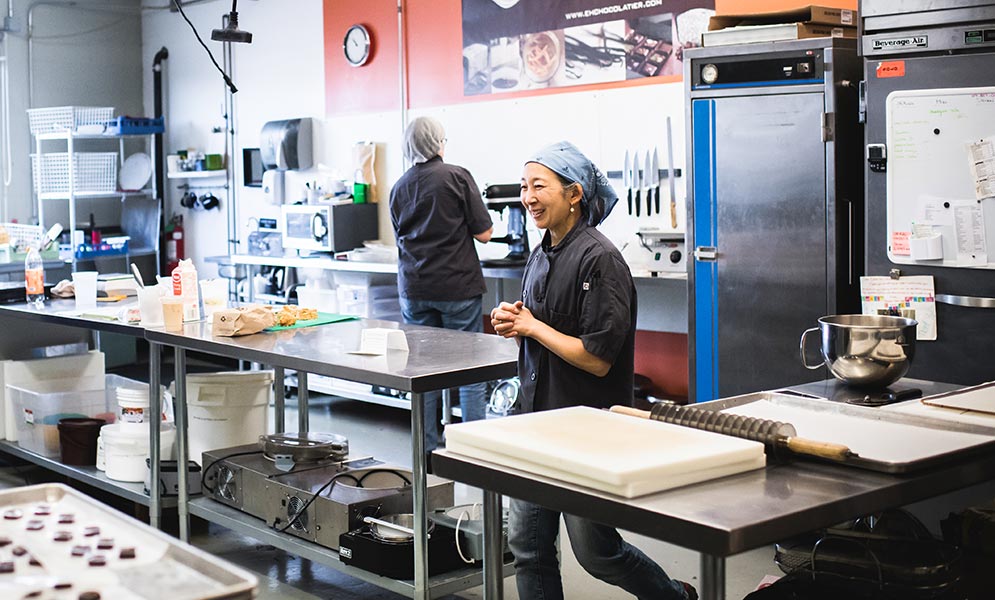 EHChocolatier founder Elaine Hsieh works in the company's artisan chocolate kitchen