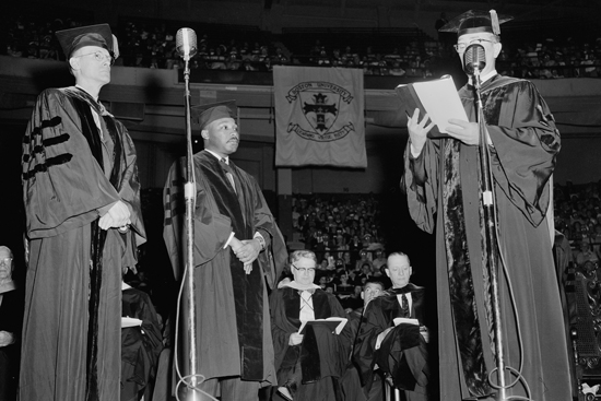 Martin Luther King, Jr., receiving an honorary degree from BU