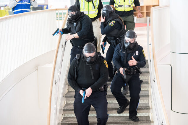 Boston University Police Department officers participate in an active-shooter training exercise
