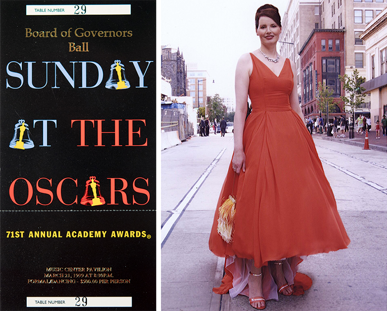 Ticket for the 1999 Academy Awards Board of Governors Ball donated by Geena Davis (CFA'79).