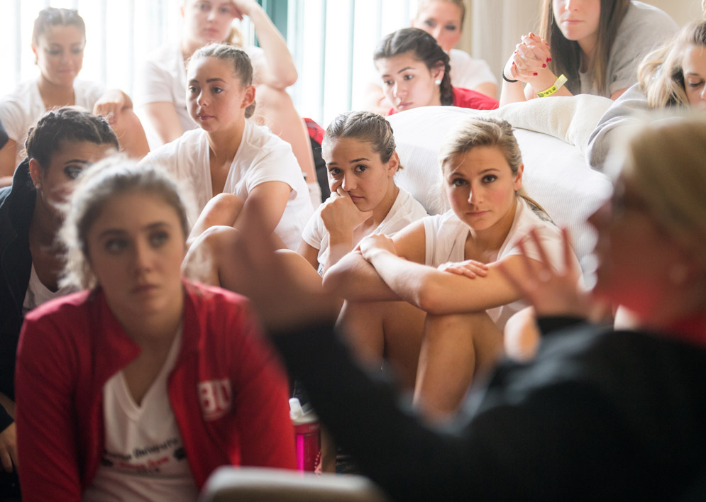 A team meeting in Barba’s hotel room.