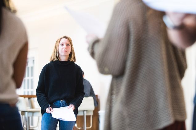 Nicole Rizzo (CAS'18) directs actors at a recent performance.