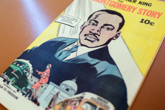 Cover of MLK's personal copy of the Montgomery Bus Boycott comic book guide
