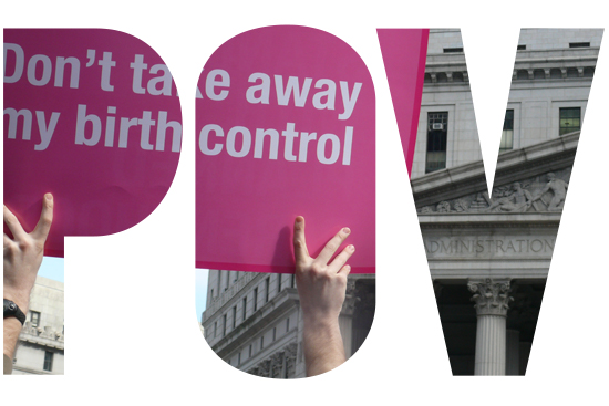 A Planned Parenthood supporter holds a sign that says "Don't take away my birth control" at a rally in New York City.