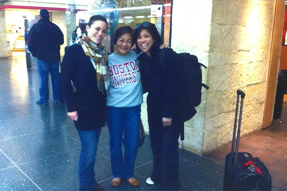 Gina Ortiz Jones, candidate for the Texas 23rd district seat in the U.S. House of Representatives, poses for a photo with her mother and sister