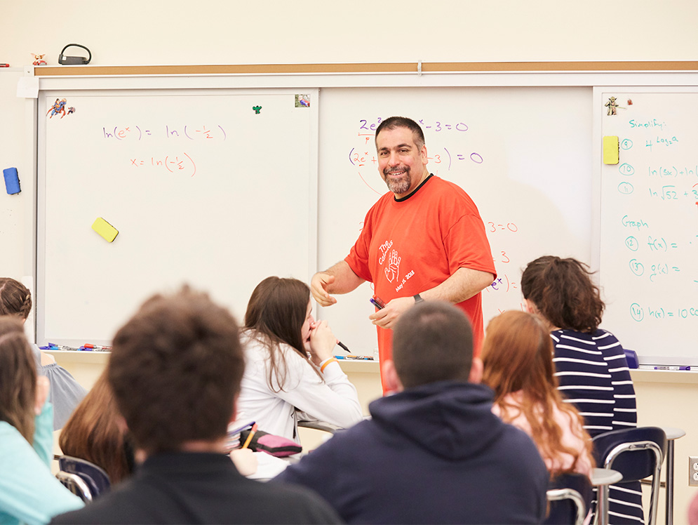 2019 Massachusetts Teacher of the Year Jamil Siddiqui teaches a Calculus class at East Bridgewater High School.