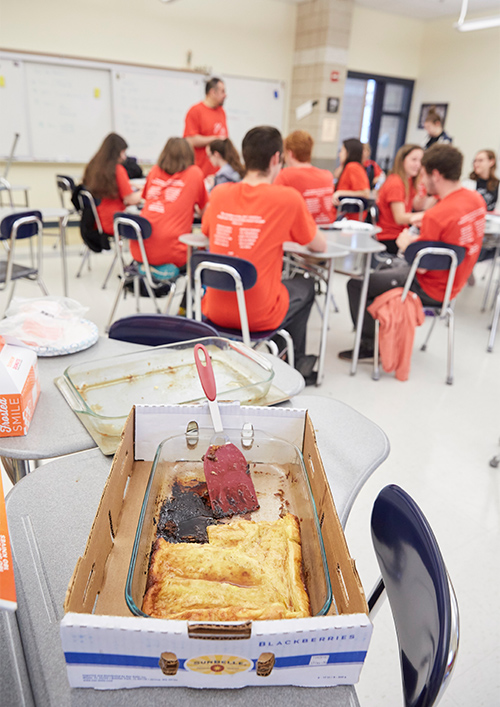 2019 Massachusetts Teacher of the Year Jamil Siddiqui serves breakfast to his students and gives them a pep talk before an AP Calculus exam.