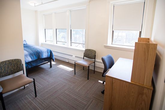 One of the dorms in the Boston University graduate student housing building at 210 Riverway