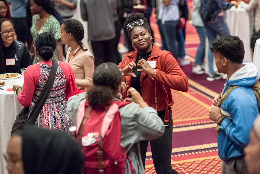 Two students dance to Drake at the Boston University Black Community Welcome Reception.