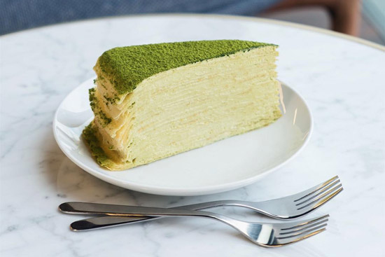 Green tea mille crepe cake
