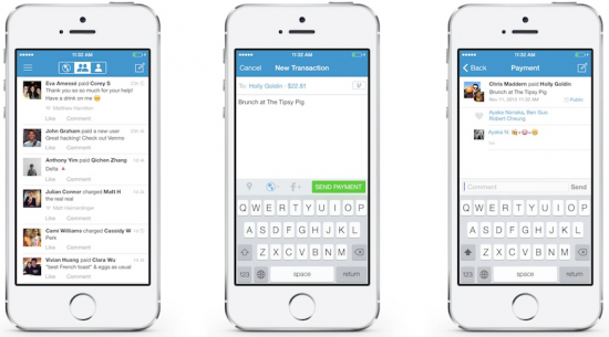 Screenshots of the Venmo mobile app in a white iPhone.