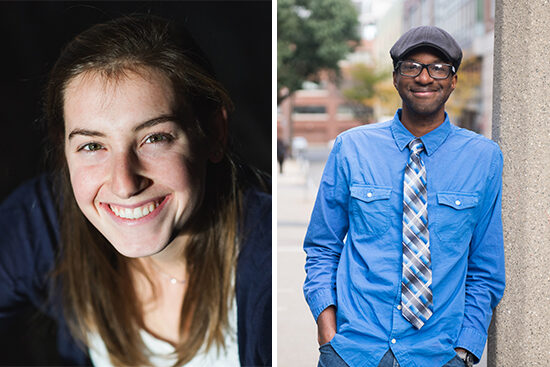 Composite portraits of Boston University student senators Hayley Gambone and Nehemiah Dureus.