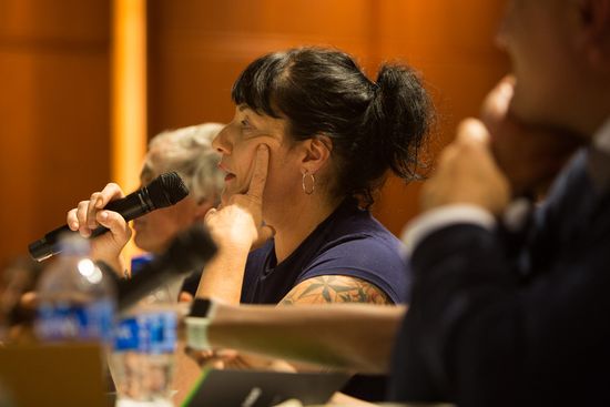 Judge Jaime Lewis gives feedback during the competition