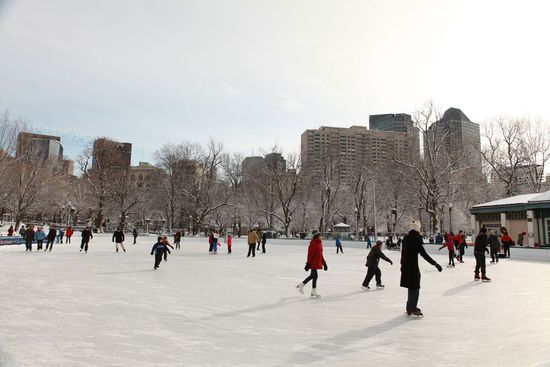 People skate on the Boston Common Frog Pond 