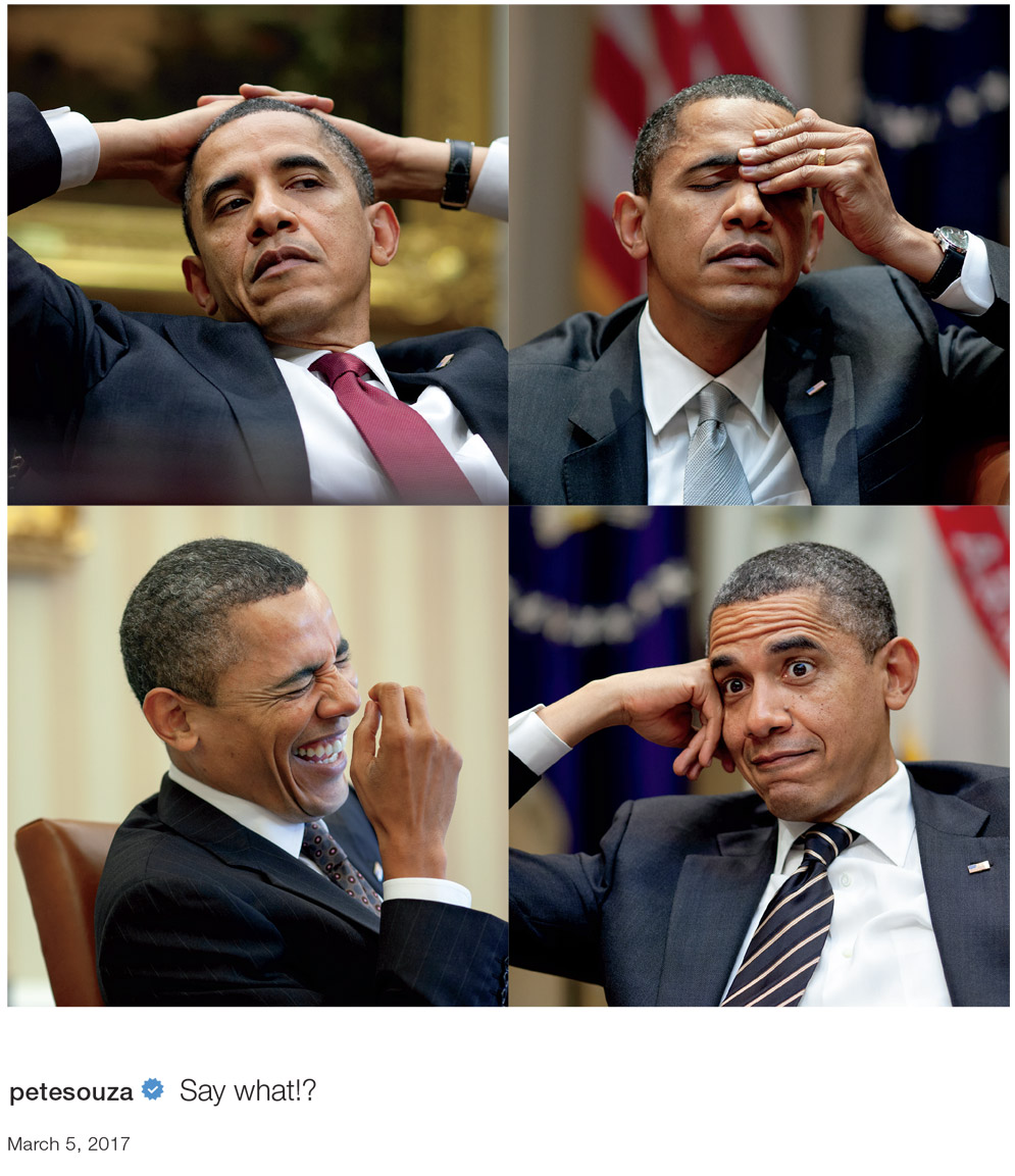 President Obama makes a series of faces in Souza's book