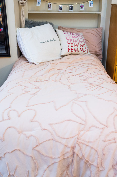 Pink bedding from Anthropologie.