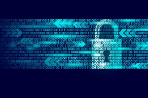 Digital lock guard sign binary code number. Big data personal information safety technology closed padlock. Blue glowing abstract web internet electronic payment vector illustration art