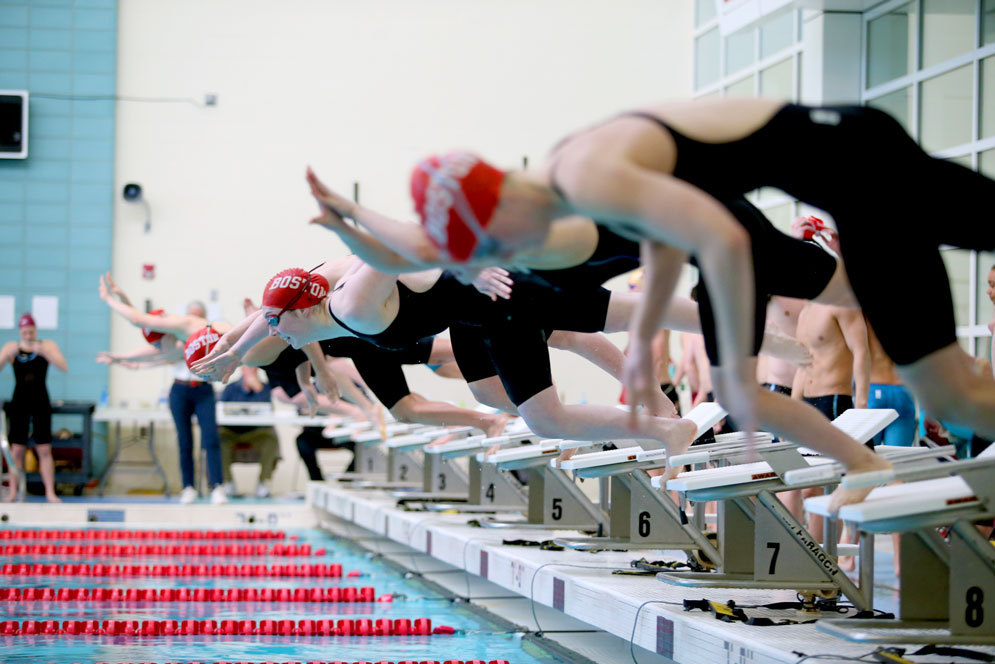 Senior swimmer Erin Nabney (COM) set a school record in 200 IM against Boston College this season with a time of 2:01.85. Photos by BU Athletics