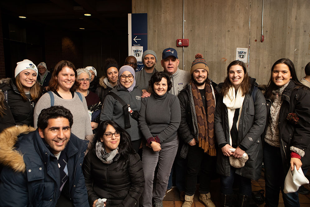 Group photo of Boston University Boston Homeless Census volunteers with Mayor Martin J. Walsh.