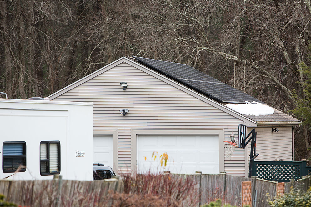 View of the rooftop solar array on Mike Wagner's garage.